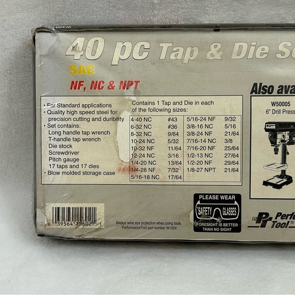 Performance Tool 40 pc Master SAE Tap and Die Set 4-40 to 1/2" #W4001DB - Picture 11 of 11